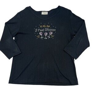 Cactus Bay by Lynee pullover shirt Womens XL black bedazzled glasses
